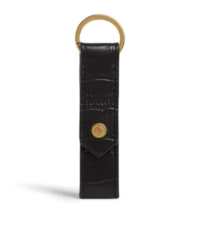 Harrods Croc-embossed Leather Keyring In Black