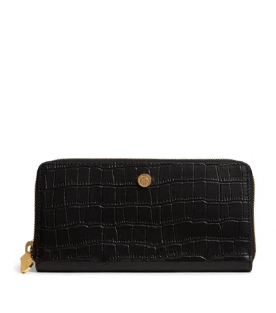 Harrods Croc-embossed Leather Long Wallet In Black