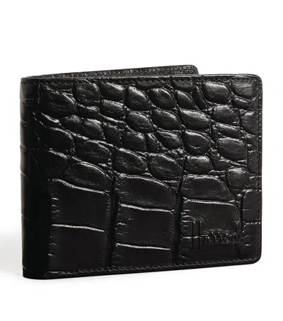 Harrods Croc-embossed Wembley Bifold Wallet In Black