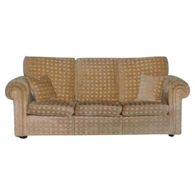 Pre-owned Harrods Elegant Duresta Three Seater Waldorf Sofa In Gold Checkered Fabric In Brown