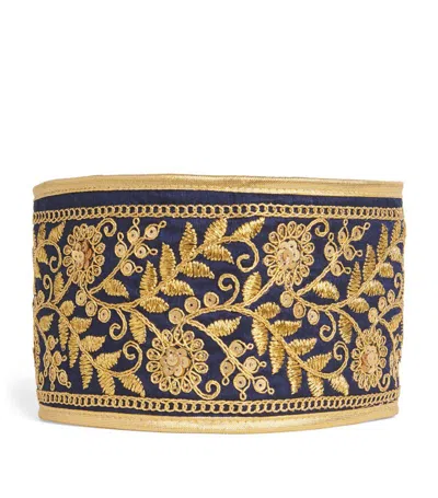 Harrods Embroidered Ribbon In Gold