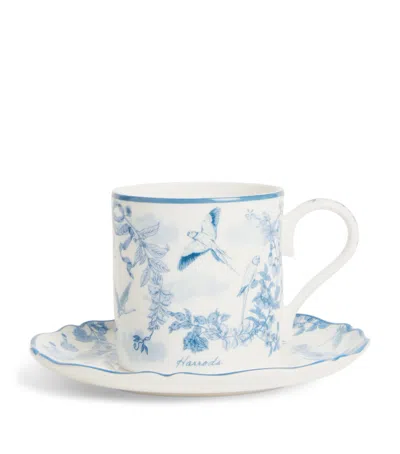 Harrods Fine Bone China Toile Espresso Cup And Saucer In Blue