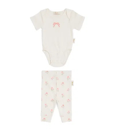 Harrods Kids' Floral Bodysuit And Trousers Gift Set In Ivory