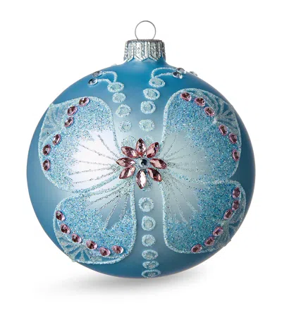Harrods Floral Glitter Bauble In Blue