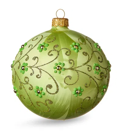 Harrods Floral Glitter Bauble In Green