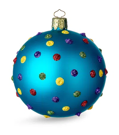 Harrods Glass Funky Dots Bauble In Blue