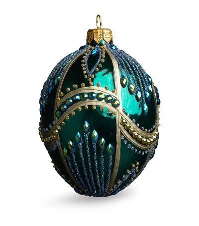 Harrods Glass Glitter Bauble In Green