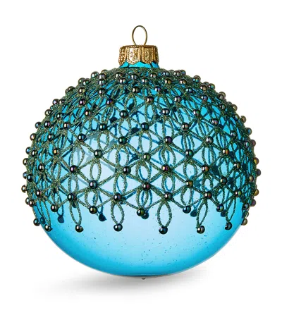 Harrods Glass Glitter Web Bauble In Blue