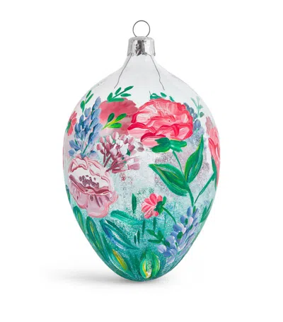 Harrods Glass Oval Peonies Bauble In Blue