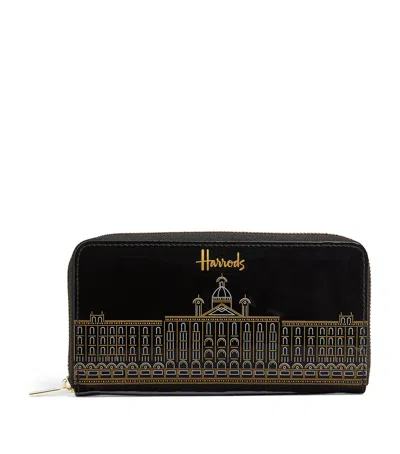 Harrods Gold Outline Building Long Wallet In Black