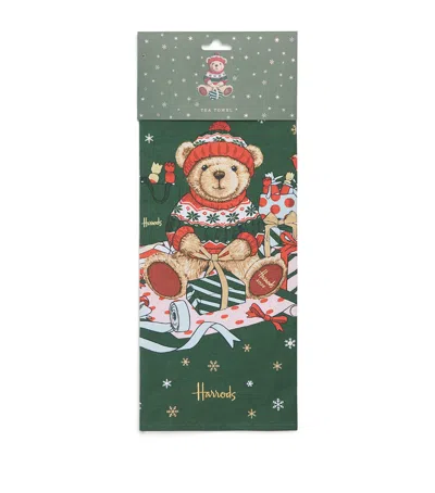 Harrods Henry Bear Christmas Tea Towel In Green