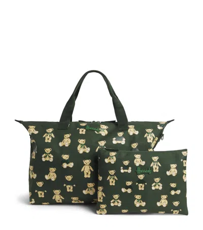 Harrods Henry Bear Packable Overnight Tote Bag In Green