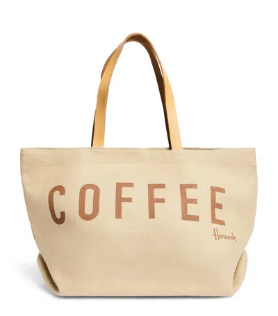 Harrods Jute Coffee Tote Bag In Neutral