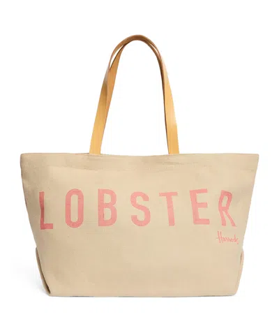 Harrods Jute Lobster Tote Bag In Neutral