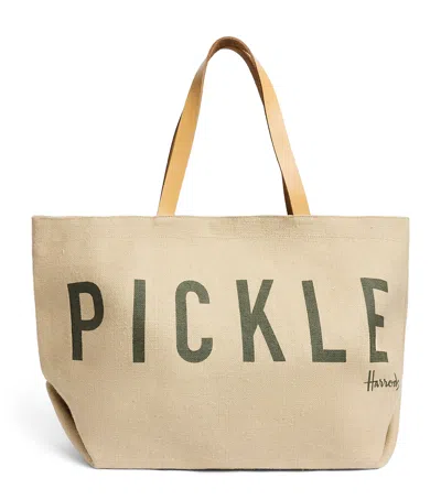 Harrods Jute Pickle Tote Bag In Neutral