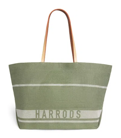 Harrods Jute Stripe Shopper Bag In Green