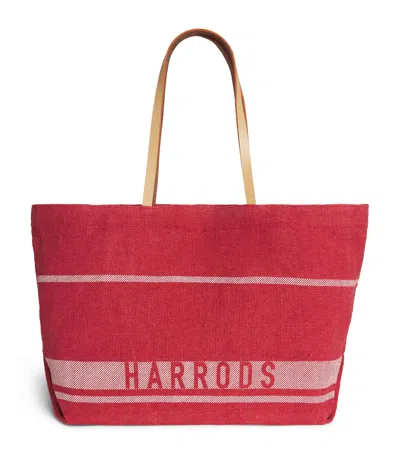 Harrods Jute Stripe Shopper Bag In Red
