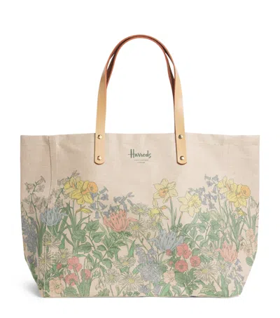 Harrods Large Canvas Easter Market Tote Bag In Neutral