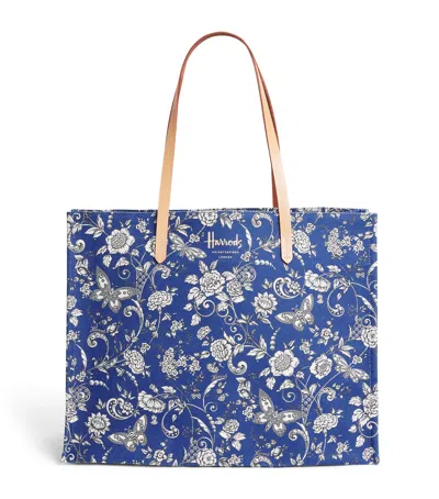 Harrods Large Cotton Butterfly Tote Bag In Blue