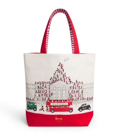 Harrods Large Cotton Christmas Knightsbridge Tote Bag In Blue