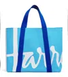 Harrods Large Cotton Logo Tote Bag In Blue