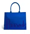 Harrods Large Cotton Logo Tote Bag In Blue