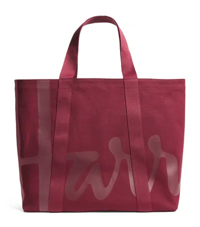Harrods Large Cotton Logo Tote Bag In Burgundy