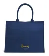 Harrods Large Cotton Logo Tote Bag In Navy