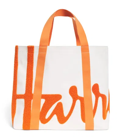 Harrods Large Cotton Logo Tote Bag In White
