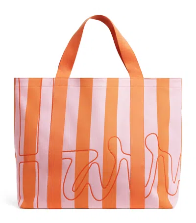 Harrods Large Cotton Stripe Logo Tote Bag In Pink