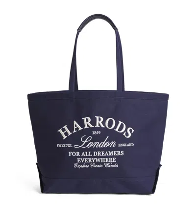 Harrods Large Embroidered Logo Tote Bag In Blue