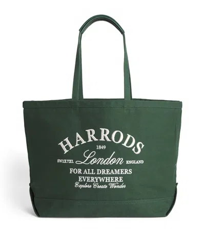 Harrods Large Embroidered Logo Tote Bag In Green