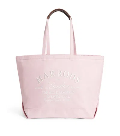 Harrods Large Embroidered Logo Tote Bag In Pink
