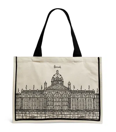 Harrods Large  Outline Tote Bag In Black