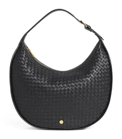Harrods Large Leather Woven Crescent Shoulder Bag