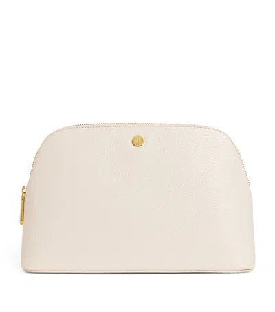 Harrods Large Pebbled Leather Cosmetics Bag In Beige