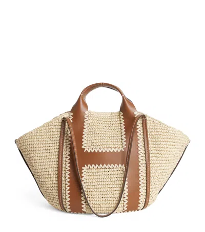 Harrods Large Raffia Tote Bag In Neutral