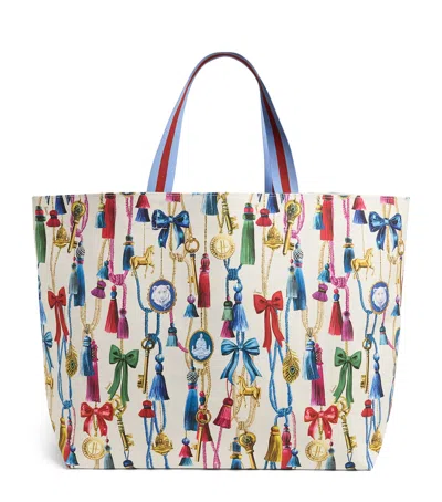 Harrods Large Tassel Tote Bag In Ivory