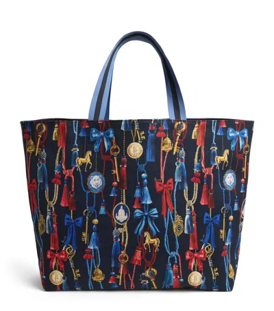 Harrods Large Tassel Tote Bag In Navy