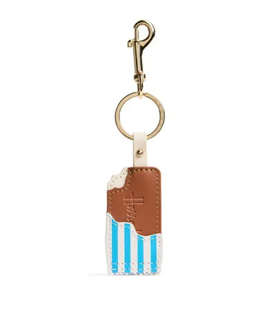 Harrods Leather Choc Ice Keyring In Blue