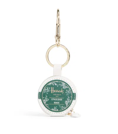 Harrods Leather English Brie Keyring In Green