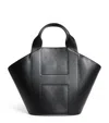 Harrods Leather H Tote Bag In Black