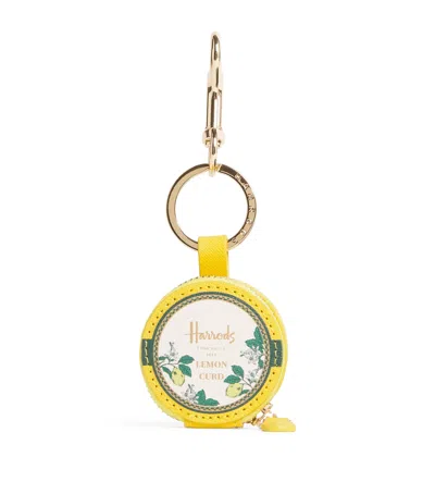 Harrods Leather Lemon Curd Pot Keyring In Yellow
