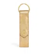Harrods Leather Metallic Flat Keyring In Gold