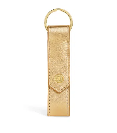Harrods Leather Metallic Flat Keyring In Gold