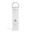 Harrods Leather Metallic Flat Keyring In Silver