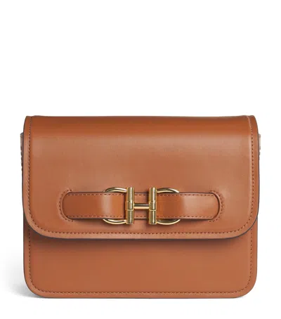 Harrods Leather Snaffle Cross-body Bag In Neutral
