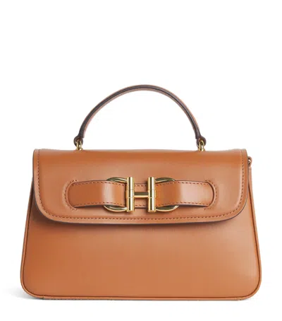 Harrods Leather Snaffle Top-handle Bag In Neutral