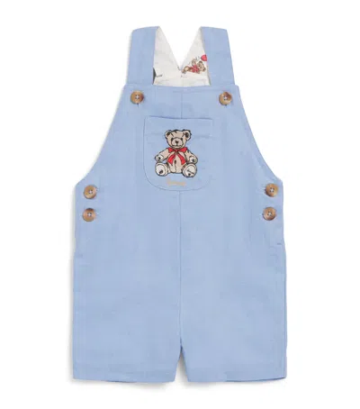 Harrods Kids'  Linen-cotton Henry Bear Dungarees In Blue