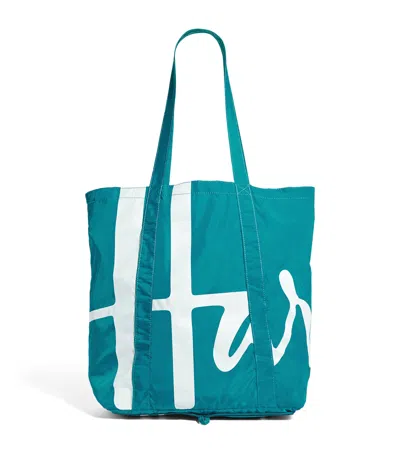 Harrods Logo Pocket Shopper Bag In Blue